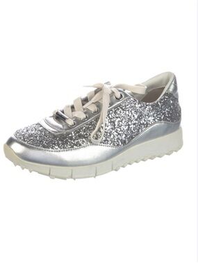 Jimmy Choo Silver Glitter leather Sneaker size 39 US 8.5